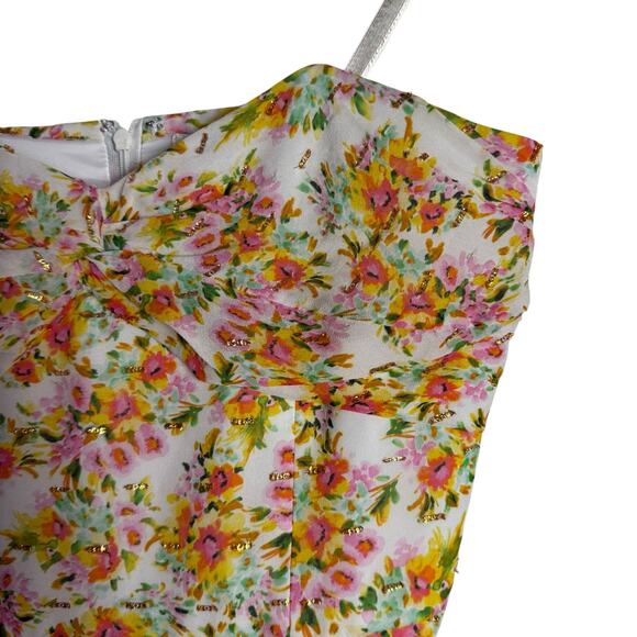 Shoshanna Remy White Orange Floral Print Strapless Ruffled Maxi Dress 8 - Picture 9 of 14